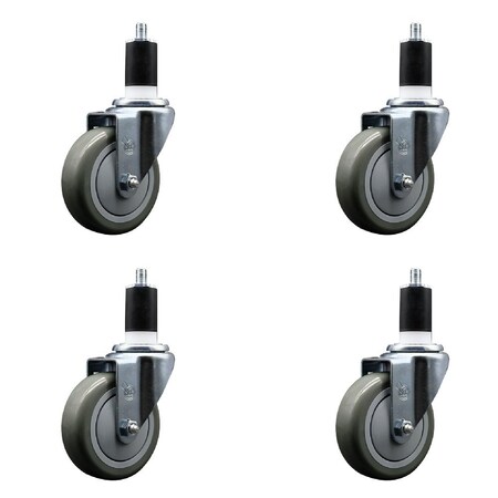 Service Caster 4'' Gray Poly Wheel Swivel 1-1/2'' Expanding Stem Caster Set, 4PK SCC-EX20S414-PPUB-112-4